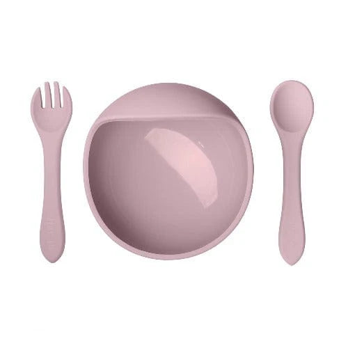 Bol avec ventouse et couverts - Rose
