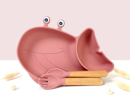 Pack repas en forme de Baleine + bavoir animaux + verre à paille pour enfant Rose