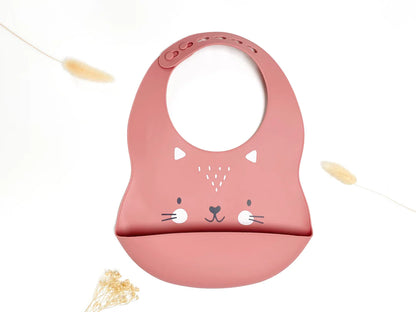 Pack repas en forme de Baleine + bavoir animaux + verre à paille pour enfant Rose