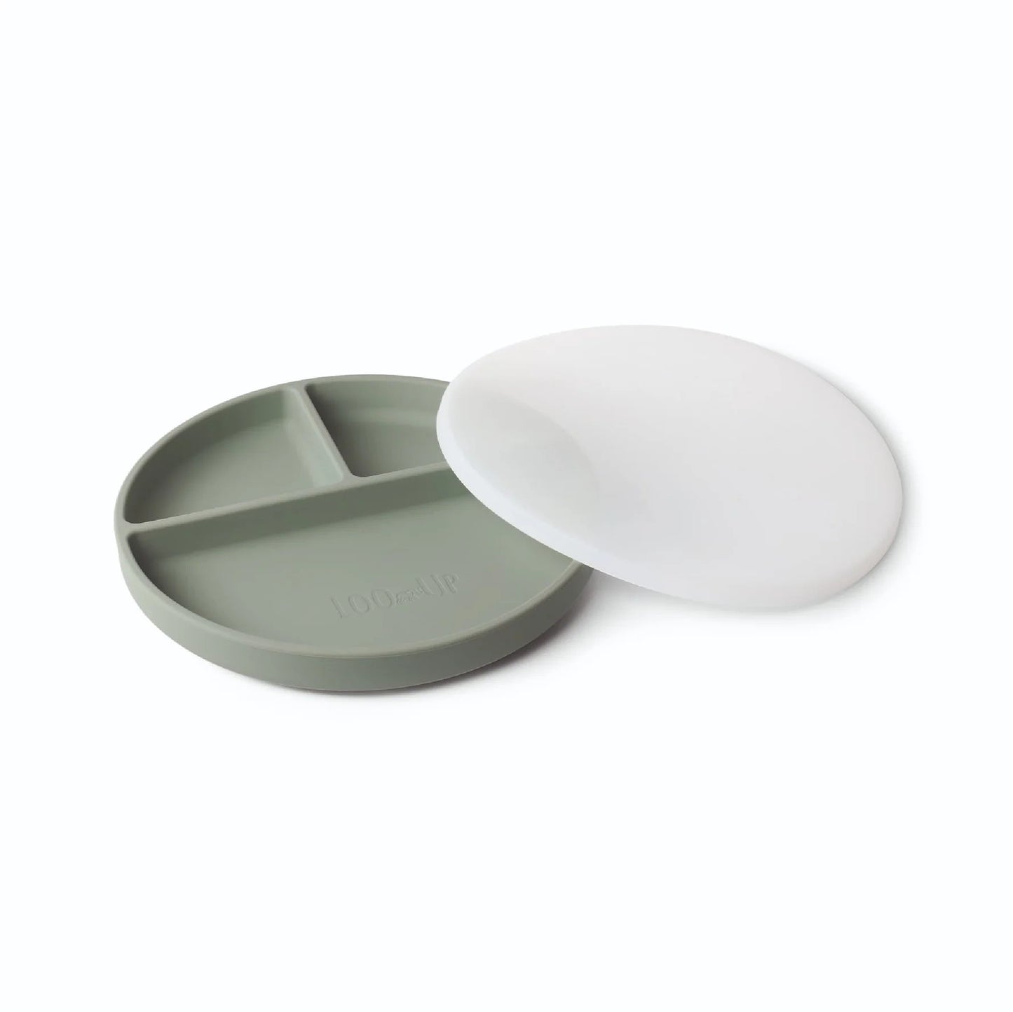 Assiette en silicone sauge avec couvercle