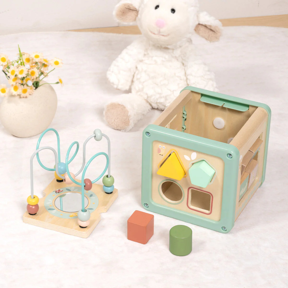 Cube d'activités en bois - Pastel