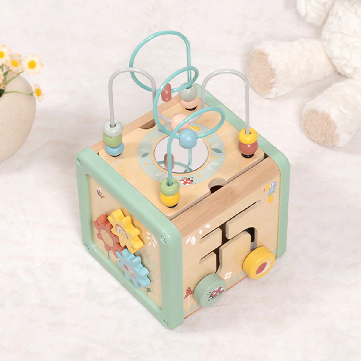 Cube d'activités en bois - Pastel