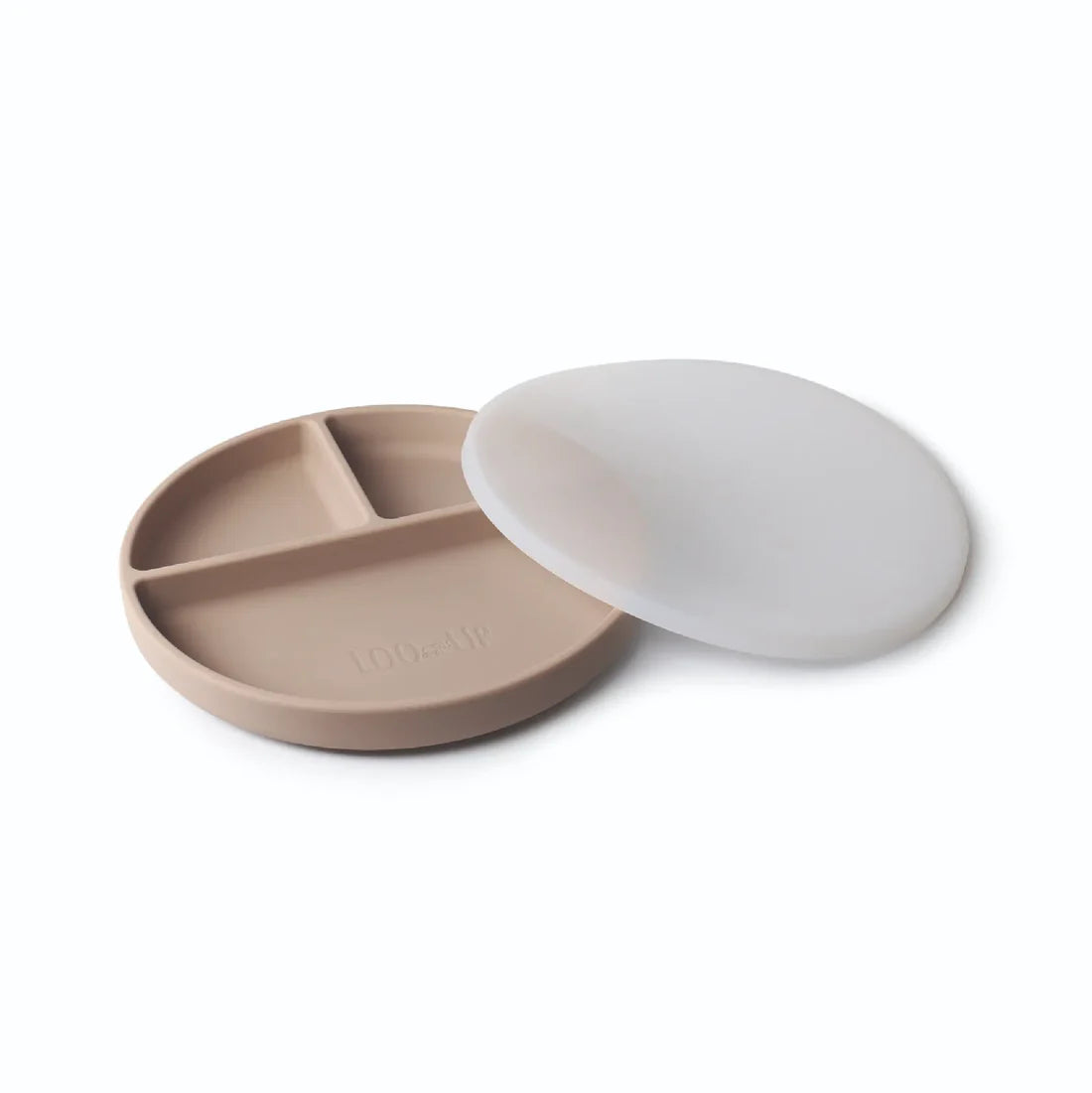 Assiette en silicone beige avec couvercle