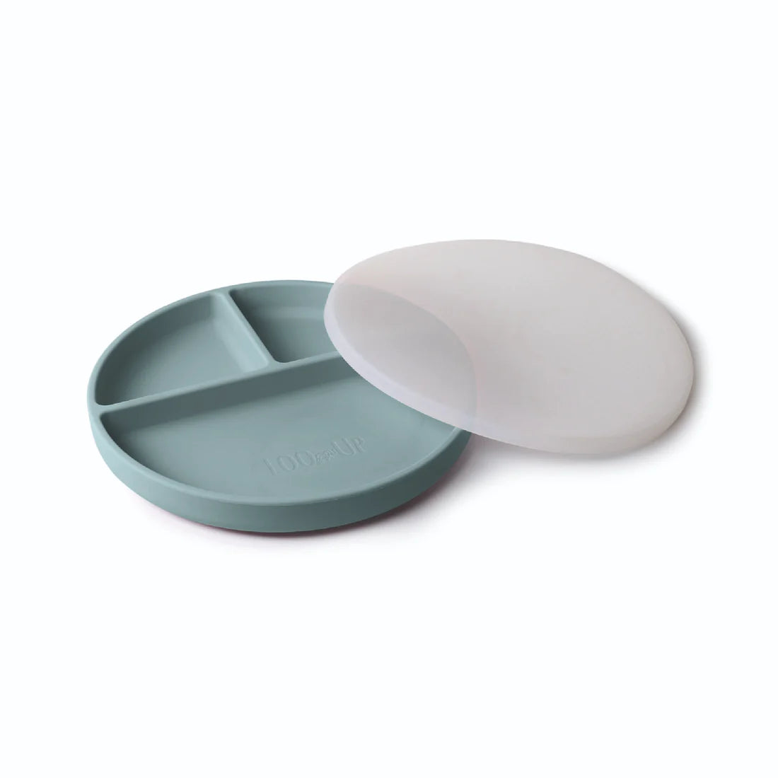 Assiette en silicone bleue avec couvercle