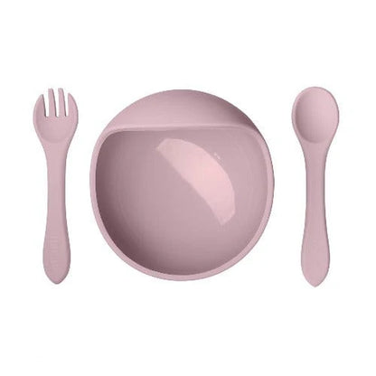 Bol avec ventouse et couverts - Rose