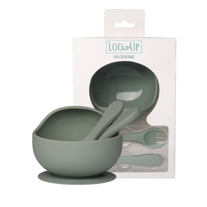 Bol avec ventouse et couverts - Sauge